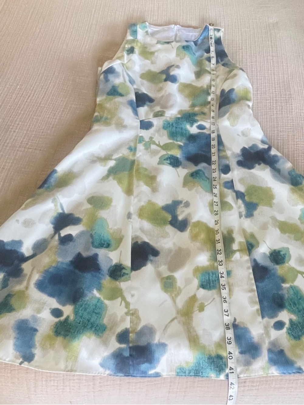 New Sleeveless Floral‎ Watercolor A-Line Dress in Teal & Olive - Picture 6 of 8